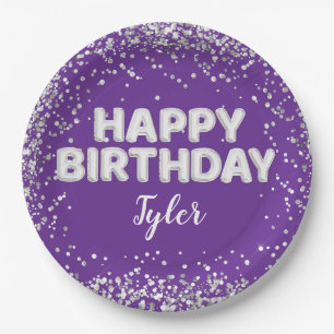 Purple Silver Birthday Party Paper Plate