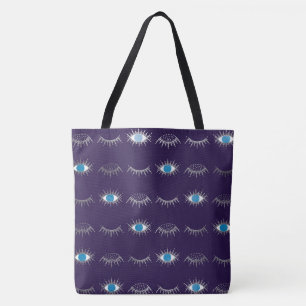 Purple & Silver Blue Evil Eye Lashes Nazar Mati  Tote Bag