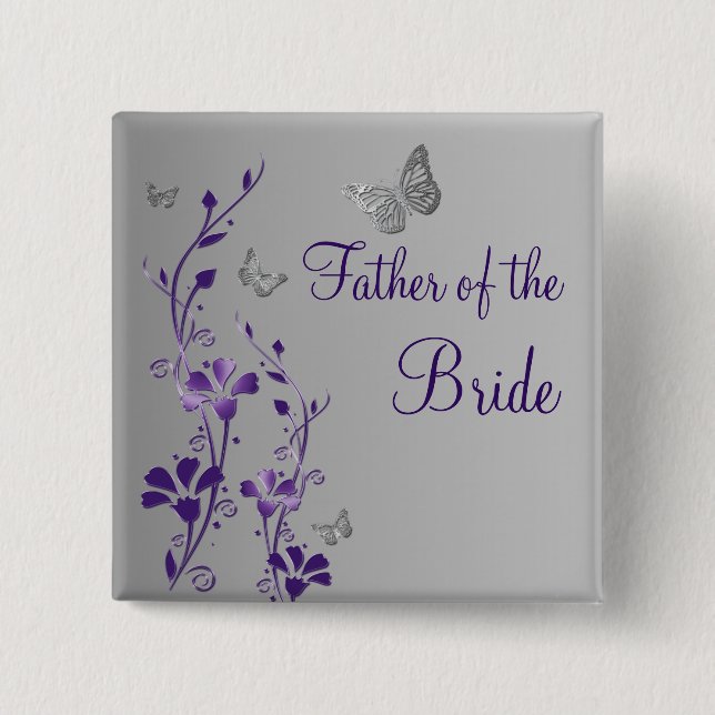Purple Silver Butterfly Floral Father of Bride Pin (Front)
