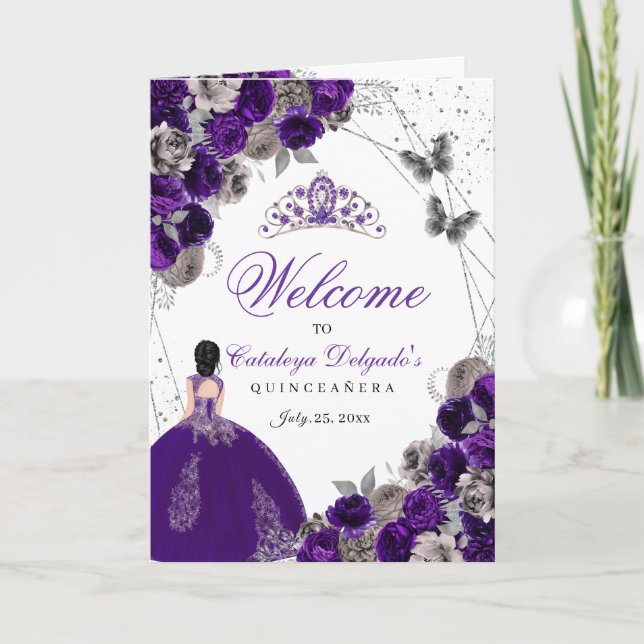Purple Silver Butterfly Quinceanera Program (Front)