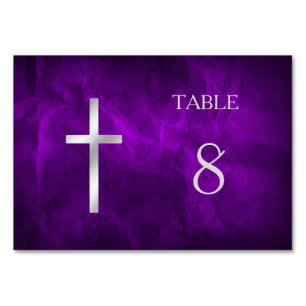 Purple Silver Christian Cross Table Number