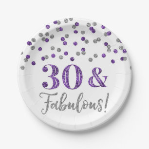 Purple Silver Confetti 30 and Fabulous Paper Plate