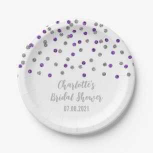 Purple Silver Confetti Bridal Shower Plate