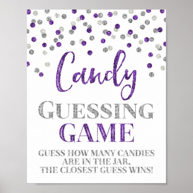 Purple Silver Confetti Candy Guessing Game Sign (Front)