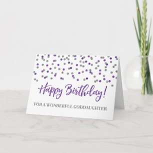 Purple Silver Confetti Goddaughter Birthday Card
