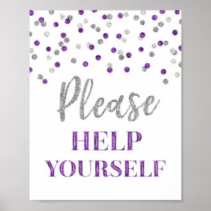 Purple Silver Confetti Please Help Yourself Sign