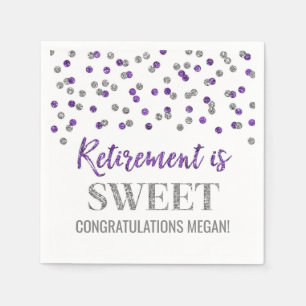 Purple Silver Confetti Retirement is Sweet Napkin