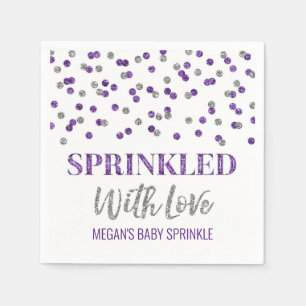Purple Silver Confetti Sprinkled with Love Napkin