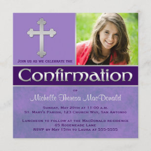 Purple, Silver Confirmation Photo Invite