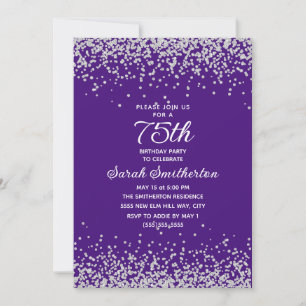 Purple Silver Diamond Glitter 75th Birthday Invitation