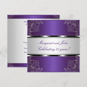 Purple Silver Floral 25th Anniversary Party Event Invitation