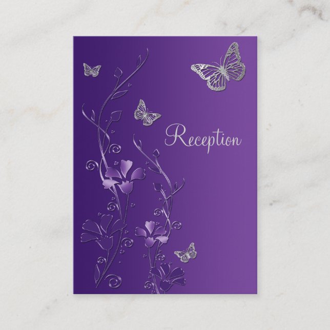 Purple, Silver Floral Butterflies Enclosure Card (Front)
