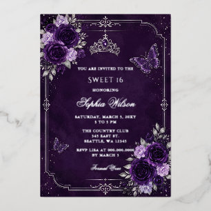 Purple Silver Floral Butterfly Sweet 16