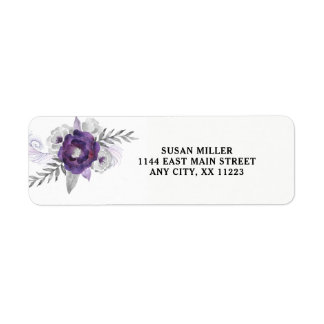Purple Silver floral return address label 3963