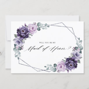 Purple Silver Floral Will you be my Maid of honour Invitation