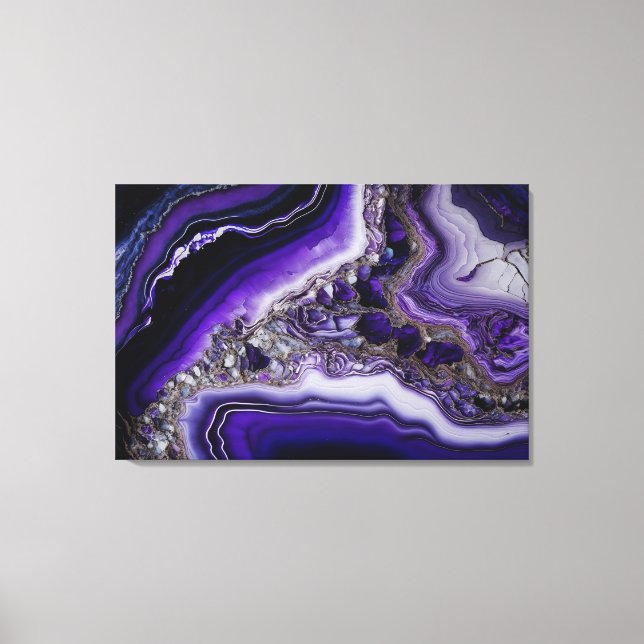 Purple Silver Gemstone Acrylic Pour Canvas Print (Front)