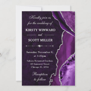 Purple  & Silver Glitter Agate and marble Wedding Invitation