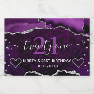 Purple & Silver Glitter Agate Marble 21st Birthday Sparkling Wine Label