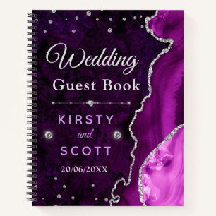 Purple & Silver Glitter Agate Wedding Guest Book