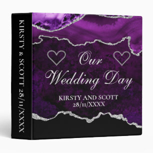 Purple & Silver Glitter Agate Wedding Photo Album Binder