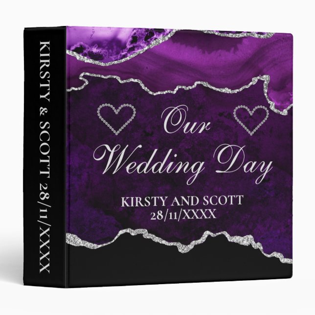 Purple & Silver Glitter Agate Wedding Photo Album Binder (Front/Spine)
