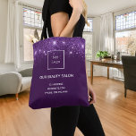 Purple silver glitter business logo beauty salon tote bag<br><div class="desc">A stylish purple background decorated with faux silver glitter dust.  Personalize and add your business,  company logo,  name and contact information.</div>