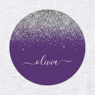 Purple Silver Glitter Girly Glam Monogram