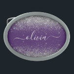 Purple Silver Glitter Girly Glam Monogram  Belt Buckle<br><div class="desc">Purple and Silver Sparkle Glitter Script Monogram Name Belt Buckle. This makes the perfect graduation,  sweet 16 16th,  18th,  21st,  30th,  40th,  50th,  60th,  70th,  80th,  90th,  100th birthday,  wedding,  bridal shower,  anniversary,  baby shower or bachelorette party gift for someone that loves glam luxury and chic styles.</div>