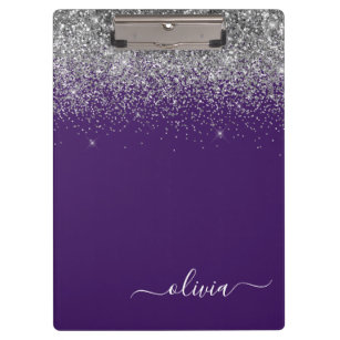 Purple Silver Glitter Girly Glam Monogram  Clipboard