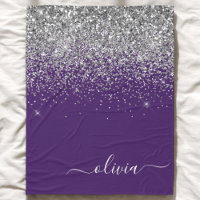 Purple Silver Glitter Girly Glam Monogram 