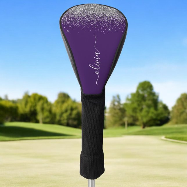 Purple Silver Glitter Girly Glam Monogram  Golf Head Cover (Creator Uploaded)
