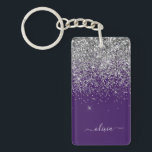 Purple Silver Glitter Girly Glam Monogram  Keychain<br><div class="desc">Silver and Purple Sparkle Glitter Script Monogram Name Keychain. This makes the perfect sweet 16 birthday,  wedding,  bridal shower,  anniversary,  baby shower or bachelorette party gift for someone that loves glam luxury and chic styles.</div>