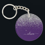 Purple Silver Glitter Girly Glam Monogram  Keychain<br><div class="desc">Silver and Purple Sparkle Glitter Script Monogram Name Keychain. This makes the perfect sweet 16 birthday,  wedding,  bridal shower,  anniversary,  baby shower or bachelorette party gift for someone that loves glam luxury and chic styles.</div>