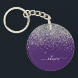 Purple Silver Glitter Girly Glam Monogram  Keychain<br><div class="desc">Silver and Purple Sparkle Glitter Script Monogram Name Keychain. This makes the perfect sweet 16 birthday,  wedding,  bridal shower,  anniversary,  baby shower or bachelorette party gift for someone that loves glam luxury and chic styles.</div>