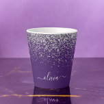 Purple Silver Glitter Girly Glam Monogram  Latte Mug<br><div class="desc">Purple and Silver Sparkle Glitter Script Monogram Name Latte Coffee Cup Mug. This makes the perfect sweet 16 birthday,  wedding,  bridal shower,  anniversary,  baby shower or bachelorette party gift for someone that loves glam luxury and chic styles.</div>