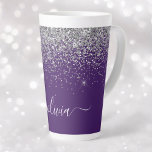 Purple Silver Glitter Girly Glam Monogram  Latte Mug<br><div class="desc">Purple and Silver Faux Foil Metallic Sparkle Glitter Script Monogram Name Latte Coffee Cup Mug. This makes the perfect sweet 16 birthday,  wedding,  bridal shower,  anniversary,  baby shower or bachelorette party gift for someone that loves glam luxury and chic styles.</div>