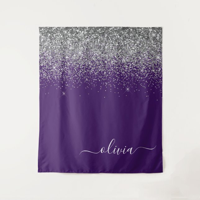 Purple Silver Glitter Girly Glam Monogram  Tapestry (Front)