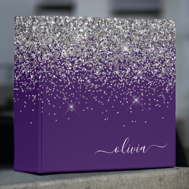 Purple Silver Glitter Girly Monogram Name Binder (Creator Uploaded)