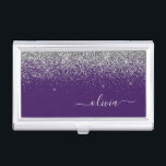 Purple Silver Glitter Girly Monogram Name Business Card Holder<br><div class="desc">Purple and Silver Sparkle Glitter Script Monogram Name Business Card Holder. This makes the perfect sweet 16 birthday,  wedding,  bridal shower,  anniversary,  baby shower or bachelorette party gift for someone that loves glam luxury and chic styles.</div>