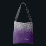 Purple Silver Glitter Girly Monogram Name Crossbody Bag<br><div class="desc">Silver and Purple anniversary,  baby shower or bachelorette party gift for someone that loves glam luxury and chic styles.</div>