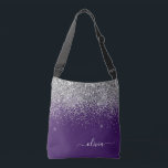 Purple Silver Glitter Girly Monogram Name Crossbody Bag<br><div class="desc">Silver and Purple anniversary,  baby shower or bachelorette party gift for someone that loves glam luxury and chic styles.</div>