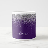 Purple Silver Glitter Girly Monogram Name