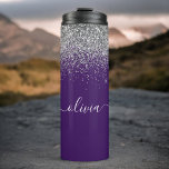 Purple Silver Glitter Girly Monogram Name Thermal Tumbler<br><div class="desc">Purple and Silver Sparkle Glitter Brushed Metal Monogram Name Drink Tumbler. This makes the perfect sweet 16 birthday,  wedding,  bridal shower,  anniversary,  baby shower or bachelorette party gift for someone that loves glam luxury and chic styles.</div>