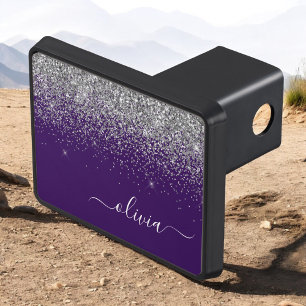 Purple Silver Glitter Girly Monogram Name Trailer Hitch Cover