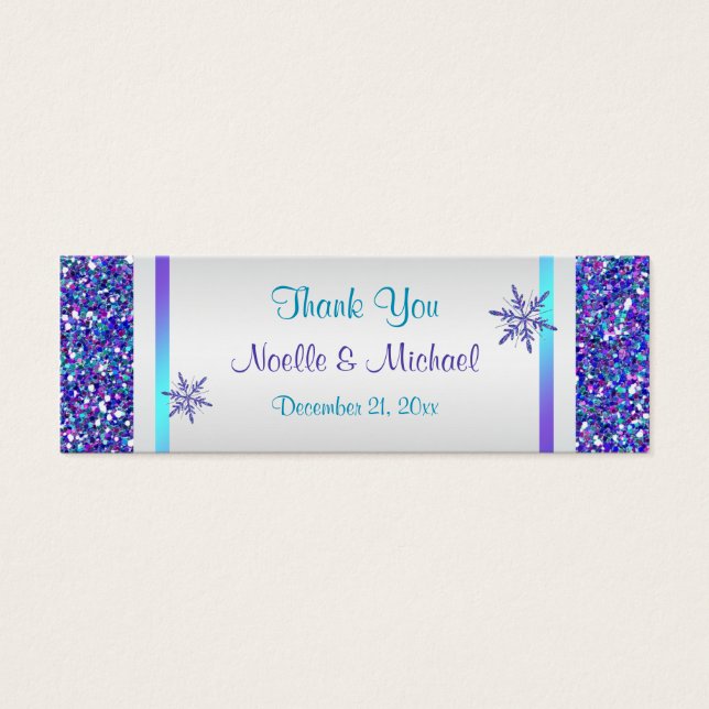 Purple Silver Glitter LOOK Snowflakes Favour Tag (Front)