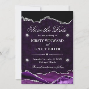 Purple & Silver Glitter Marble Agate Save the Date
