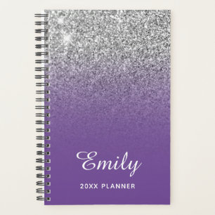 Purple Silver Glitter Ombre Personalized Planner