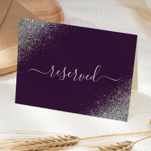 Purple Silver Glitter Reserved Wedding Place Card