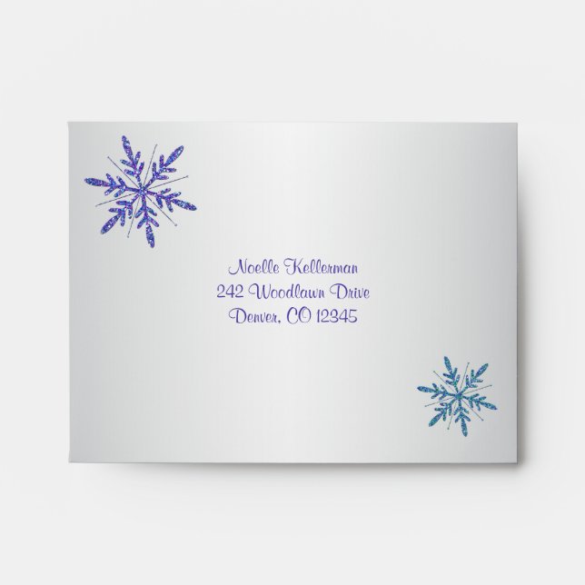 Purple, Silver Glitter Snowflake A2 for RSVP Card Envelopes (Front)