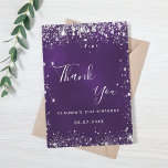 Purple silver glitter sparkle elegant thank you card<br><div class="desc">A feminine and elegant birthday thank you card. A purple, uneven coloured background colour. With faux silver glitter, sparkles. On front a large hand lettered script and the text: Thank You. Back: Personalize and add Your thank you note and name. The name is written with a modern hand lettered style...</div>